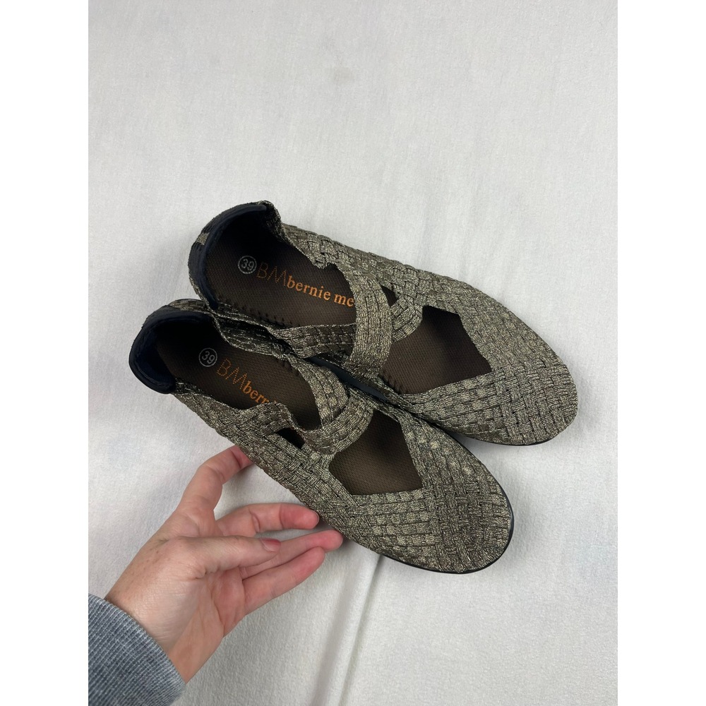 Bernie Mev Lulia Bronze Metallic Woven Mary Jane Wedge Shoes Womens 39
